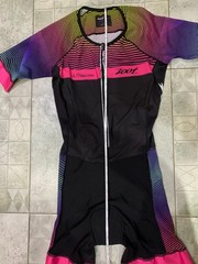 Zoot Triathlon Suit Size L Full Zip Short Sleeve Tri Suit Cycling Multicolor