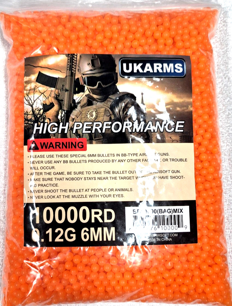 10000 ROUNDS 6mm .12g AIRSOFT BBs UK ARMS ITEM #9 ORANGE