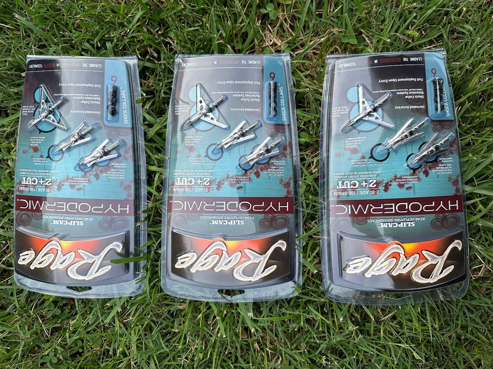 3 pks Rage Slipcam Hypodermic Mechanical 2 blade 100 grain steel hunt Broadhead