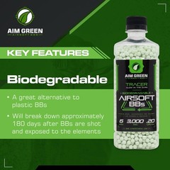 Aim Green Tracer Biodegradable Airsoft BBS, Glow-in-The-Dark BBS, 3,000 Count…