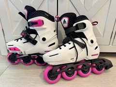 Rollerblade Apex Junior Adjustable Fitness Inline Skate, White/Pink 5.5-7.5