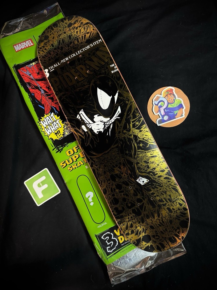 SUPER RARE Spiderman Gold Holofoil Black Suit HUF Skateboard Deck Marvel Comics