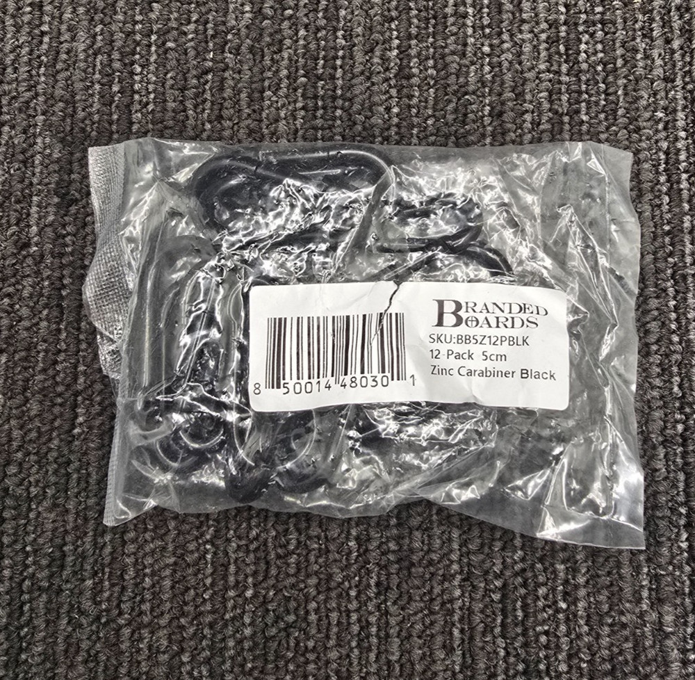 (QTY 24) Branded Boards BB5Z12PBLK: Zinc Carabiner Black Heavy Duty Snap Clips