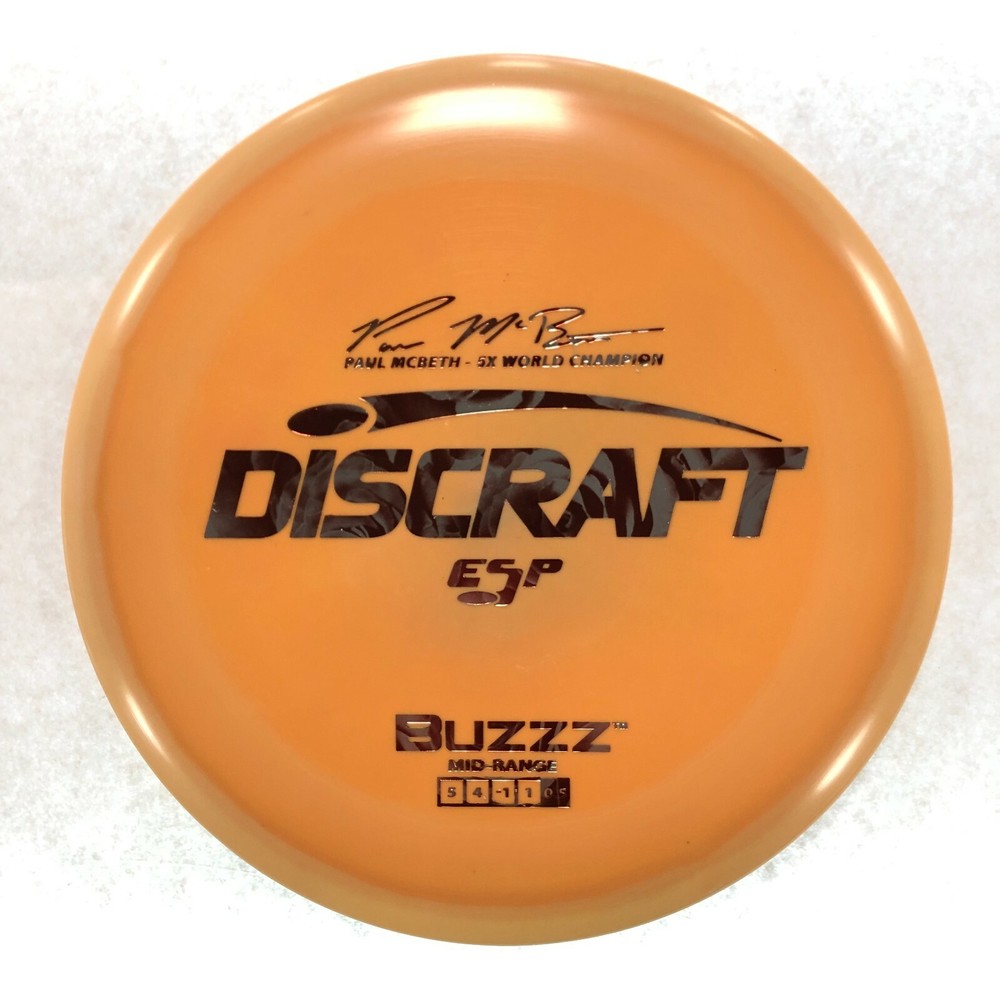DISC GOLF DISCRAFT PAUL MCBETH 5X ESP BUZZZ MID-RANGE 177+g ORANGE W/ ROSES FOIL
