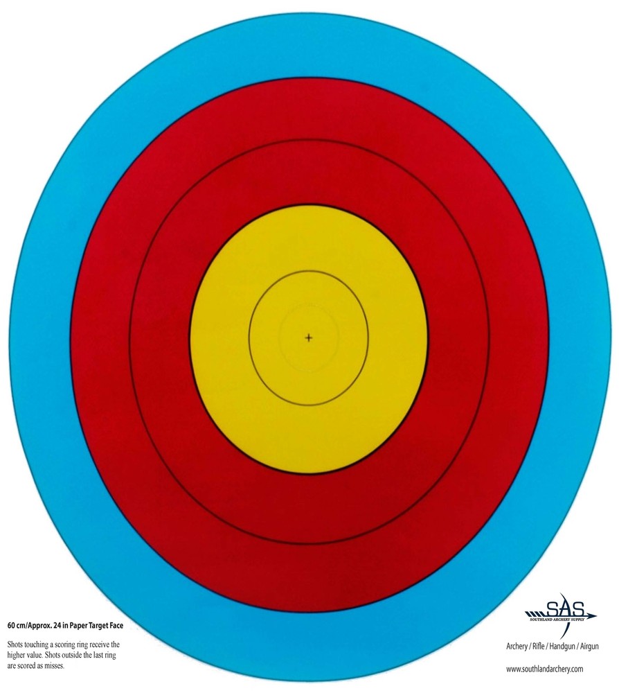 SAS High Quality 5-Ring Paper Target Face Archery Range Approx. 60 cm / 24 in.