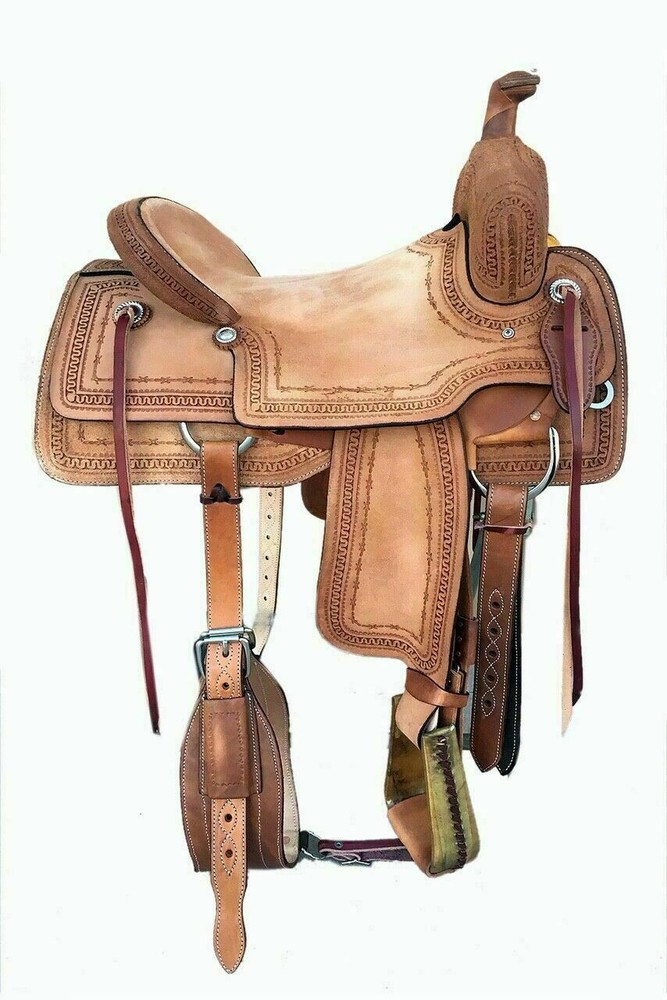 Premium Western Leather Roper Ranch Cutter Saddle – Genuine Natural Strip, Horse