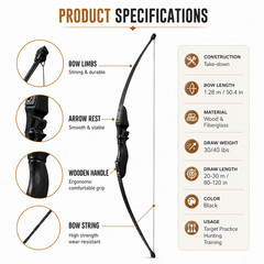 Bow and Arrows Set Archery Takedown Recurve Bow Adult Beginner Target Practice