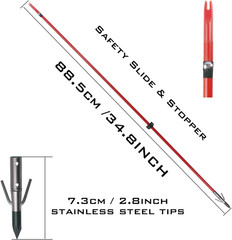 34Inch Bowfishing Arrows Solid Fiberglass Shaft with Broadhead for Compound Bow