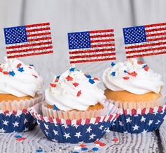 30Pcs Glitter American Flag USA Patriotic Adhesive Label Waterproof Stickers