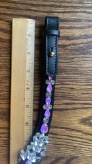 BLACK LEATHER PINK CRYSTAL BROWBAND X Full 17.5″ Fuschia & Clear rhinestones