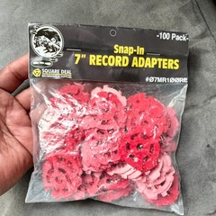 (100) Red Flat 45 RPM Record Adapters – Snap-in for 7″ Records
