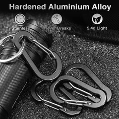 10 PCS Mini Carabiner Clips with Key Rings Aluminum D Shape Large, Black