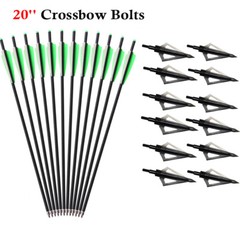 12pcs 20 inch Crossbow Bolts Carbon Crossbow Arrows / 12pcs 100 grain Broadheads