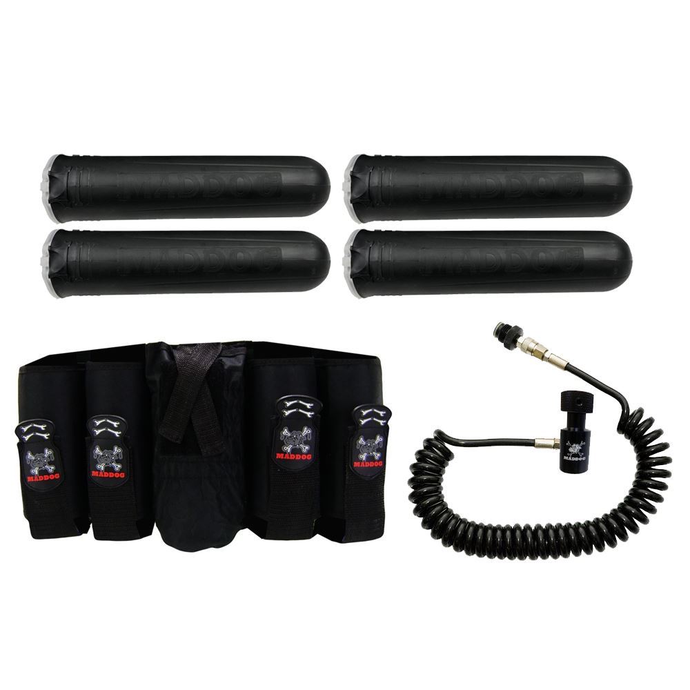 Maddog 4+1 Vertical Paintball Harness w/ Paintball Pods & Remote Coil Combo
