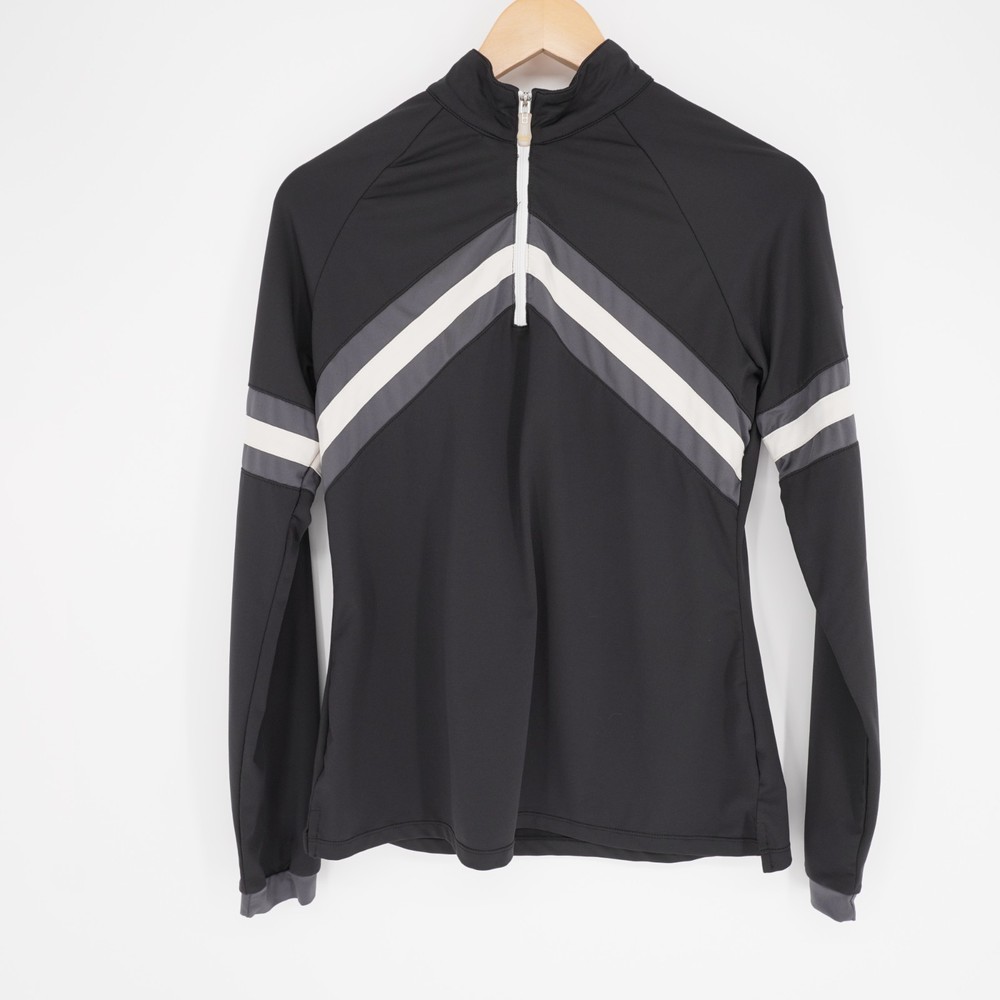 Kastel Denmark Sun Shirt Womens L Black Striped 1/4 Zip Long Sleeve Equestrian