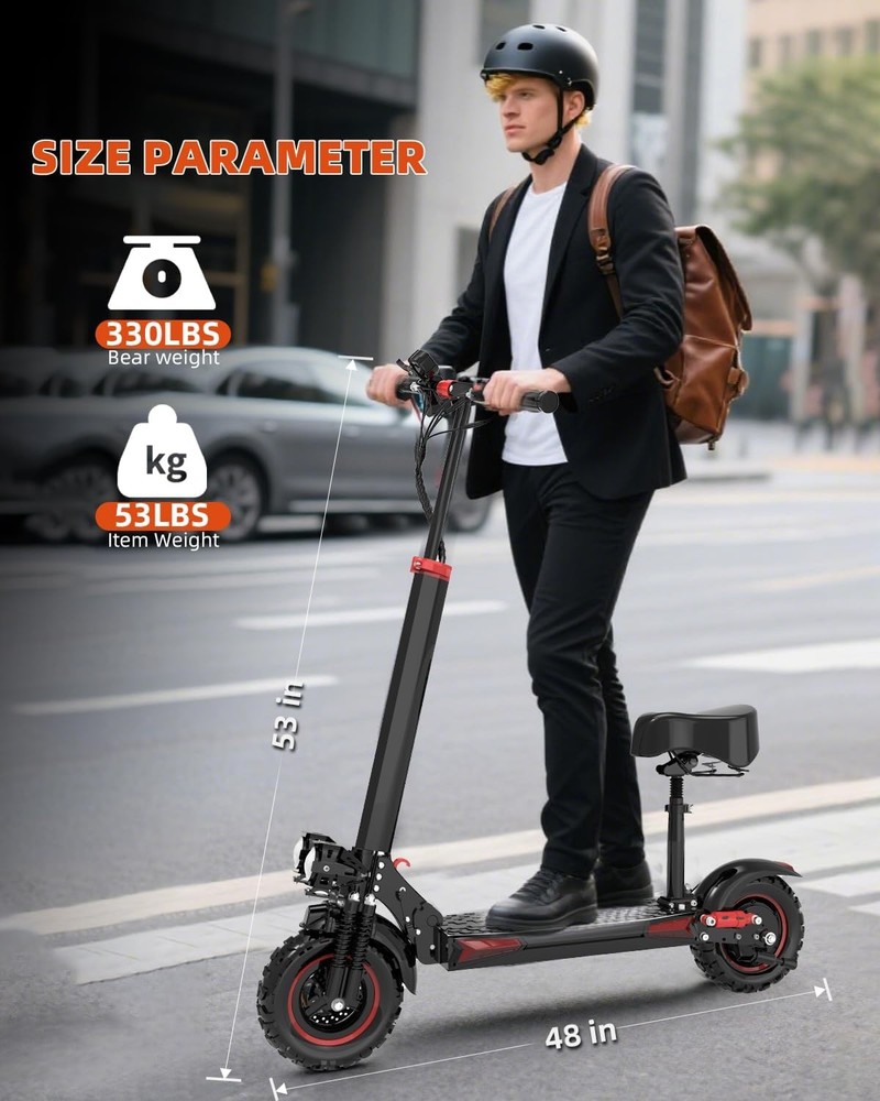Electric Scooter Adult with Seat 1200W motor 11»Off Road 34MPH 48V/18AH Battery