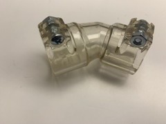 ACI Spyder 45 degree hopper elbow. Clear. Fits 7/8″ feed necks.