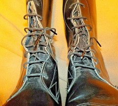Her 7 1/2 B Black leather riding boots with laces & fancy toe, unused. Made USA