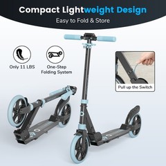 Commugo Foldable Kick Scooter Adjustable Scooter with Big Wheel for 8+ Kids