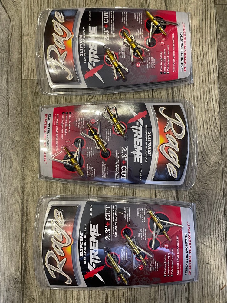 3 Packs Rage SLIPCAM Xreme Extreme mechanical Broadheads 100 Grain 2.3″ HUGE CUT