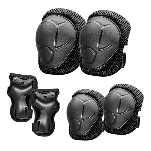 Knee Pads for Kids， Knee Pads and Elbow Pads Set Medium（6-12years） Black