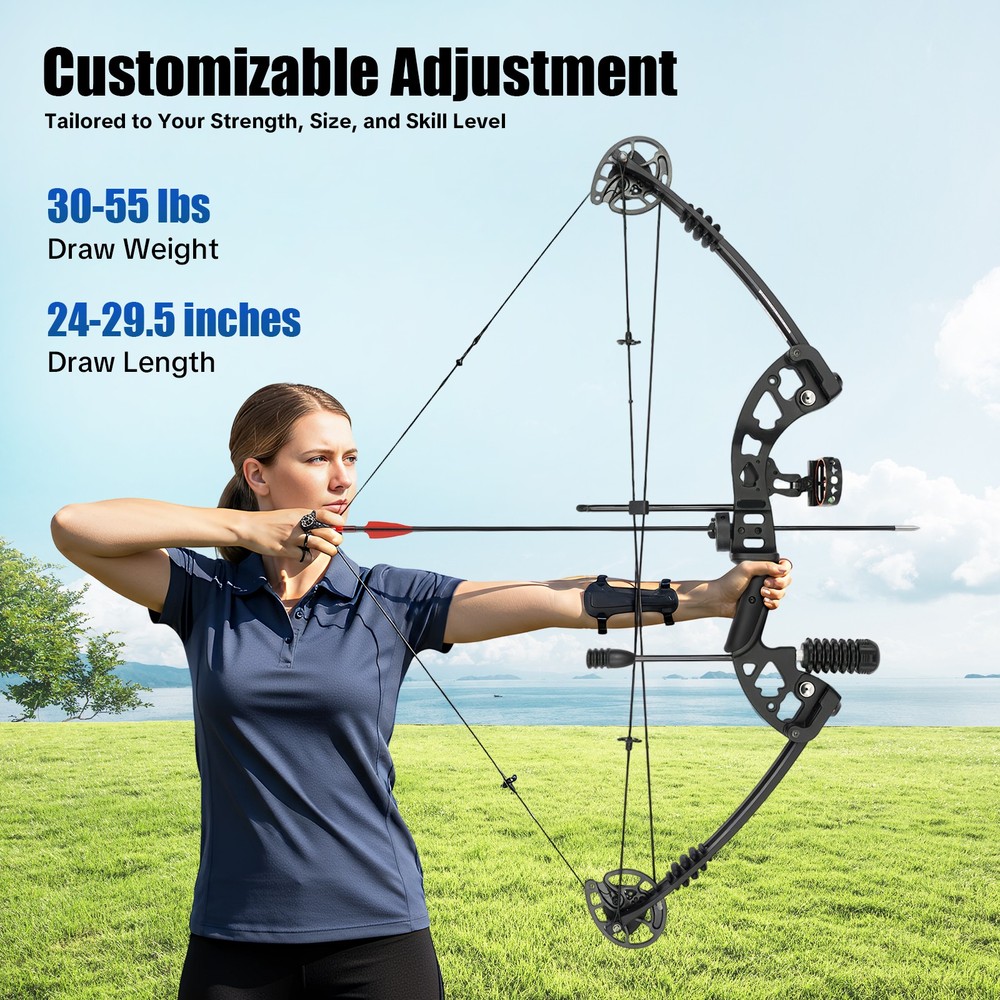 Right Hand Compound Bow For Training W/ 12x Arrow Weight Cams Fully Adjustable