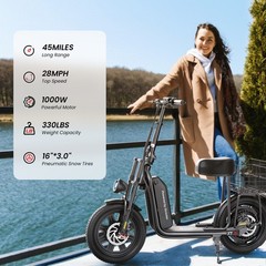 1000W Electric Scooter With Seat APP Commuter E-Scooter Max. 45Miles Range 28MPH