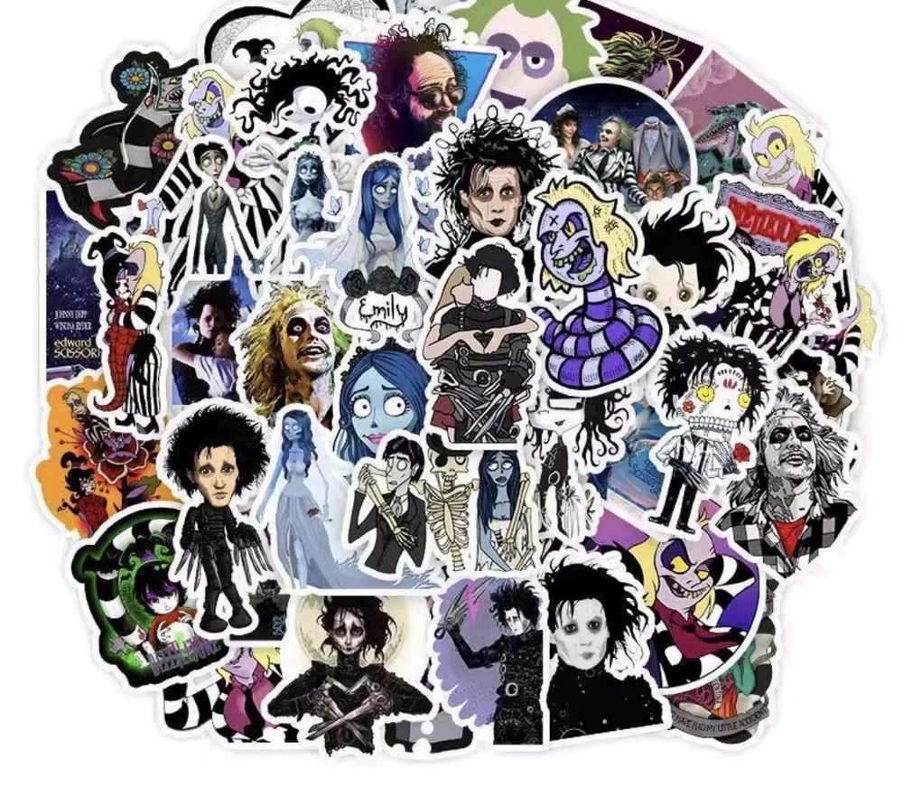 25 Piece Mix Lot 2” Tim Burton Stickers, Skateboard Bottle *Free Ship*