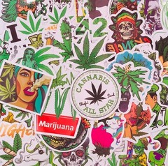 50pcs Weed Stickers Cannabis 420 Green Leaf Smoking Vinyl Decals US Seller