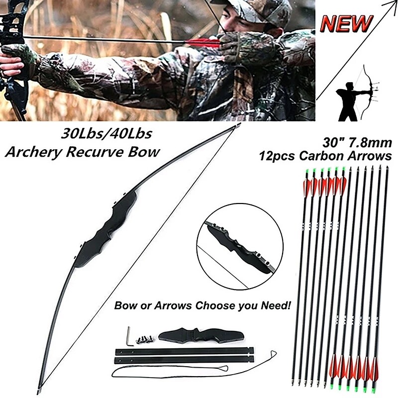 51″ Archery Takedown Recurve Bow Right Hand Hunting & 6/12Pcs Target Arrows Set