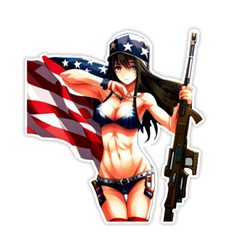 Anime American Flag Stickers Gun Girl Sexy Bikini Women Explicit Sticker USA US