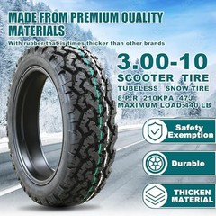 10 Inch Electric Scooter Tire, 8pr 3.00-10 Off-Road Tubeless Tire, 10in Non