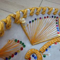 Pigalle XXXXX White Charro Sombrero Hat with Gold Trim and Sequins 23 in