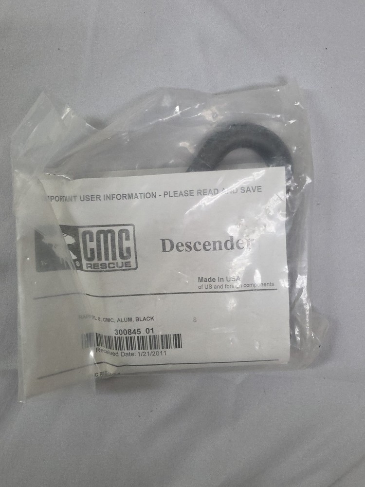 NOS CMC Figure 8 Descender Black Aluminum NEW Sealed SAR Fire Rope Rescue NEW