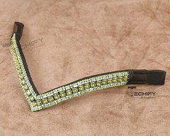 Peridot Green Crystal V-Shaped Leather Browband for Horses Premium & Blingy