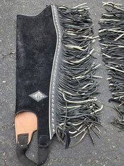 Suede Leather Chaps Fringe Horse Show Full Leg Zip Western Black Medium Adult(B7
