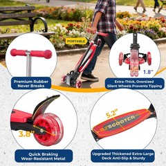 3 Wheel Scooter for Kids Ages 3-12, LED Light-Up Kids Kick Scooterâ€“Portabl