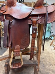 Corriente 15” Ranch Roping Saddle Basketweave Tooled Leather w/ Back Cinch