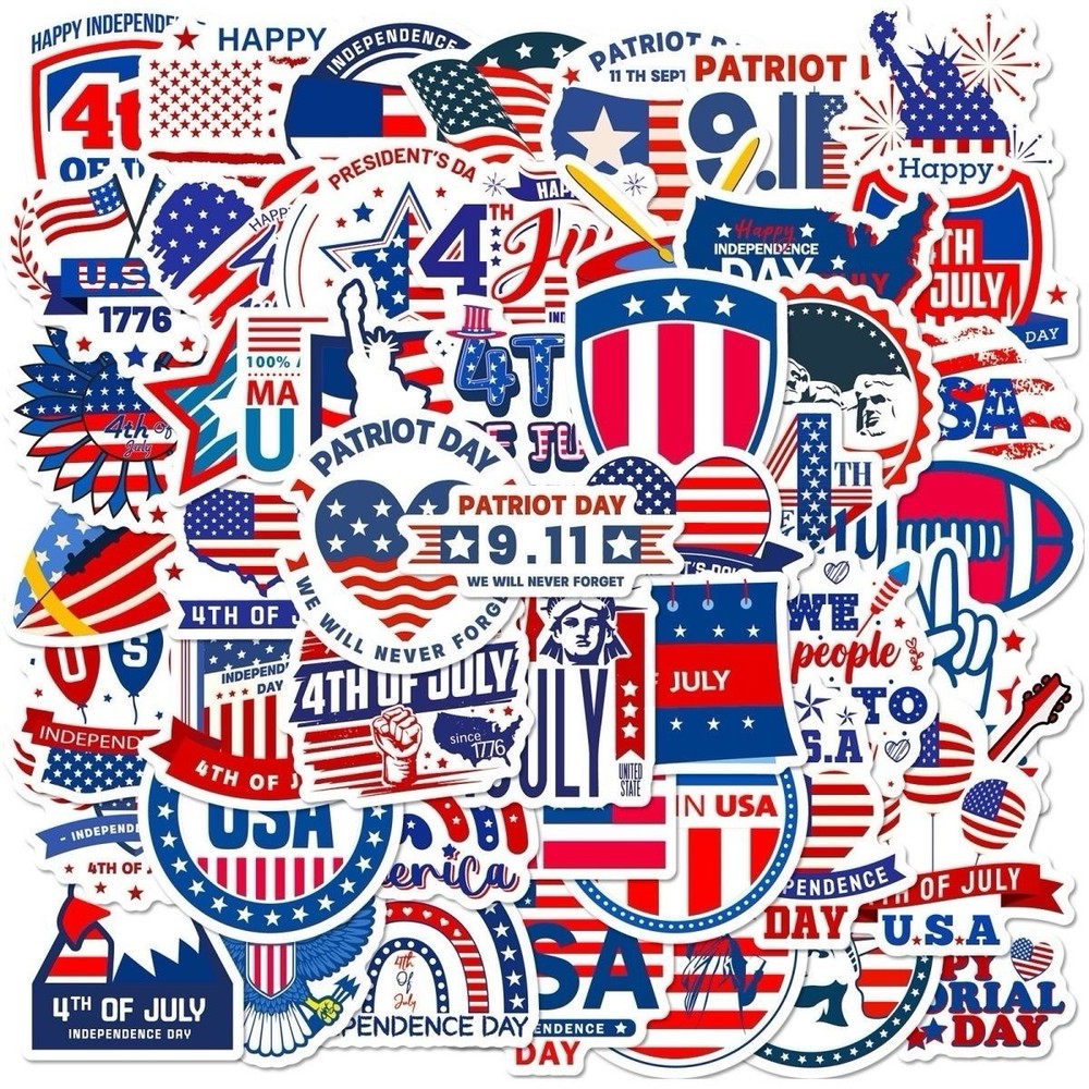 30Pcs Random Patriotic 4th of July American Independence Memorial Day Sticker