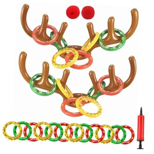 2 Set Inflatable Reindeer Ring Toss Game for Christmas Party Favors Supplies