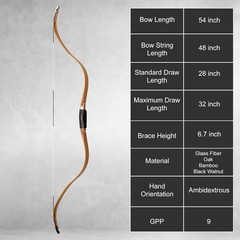 AF Archery Oak & Bamboo Tatar Recurve Bow 54″ 30lbs Traditional Horse Bow