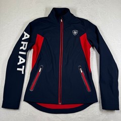 Ariat Womens Navy Blue Red Team Softshell Jacket Wind Water Resistant Logo XS