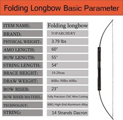 40/60lbs Archery Foldable Bow Outdoor Hunting Folding Longbow Bow Shooting Arrow