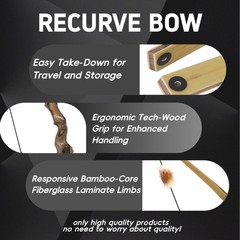 60″ Hunting Longbow Bow Arrow Kit LH/RH 20-50lbs Takedown Wooden Riser Shooting