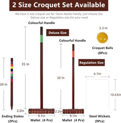Croquet Set for Adults – 8 Players Croquette Kit with 35In Deluxe, 32In Regulati
