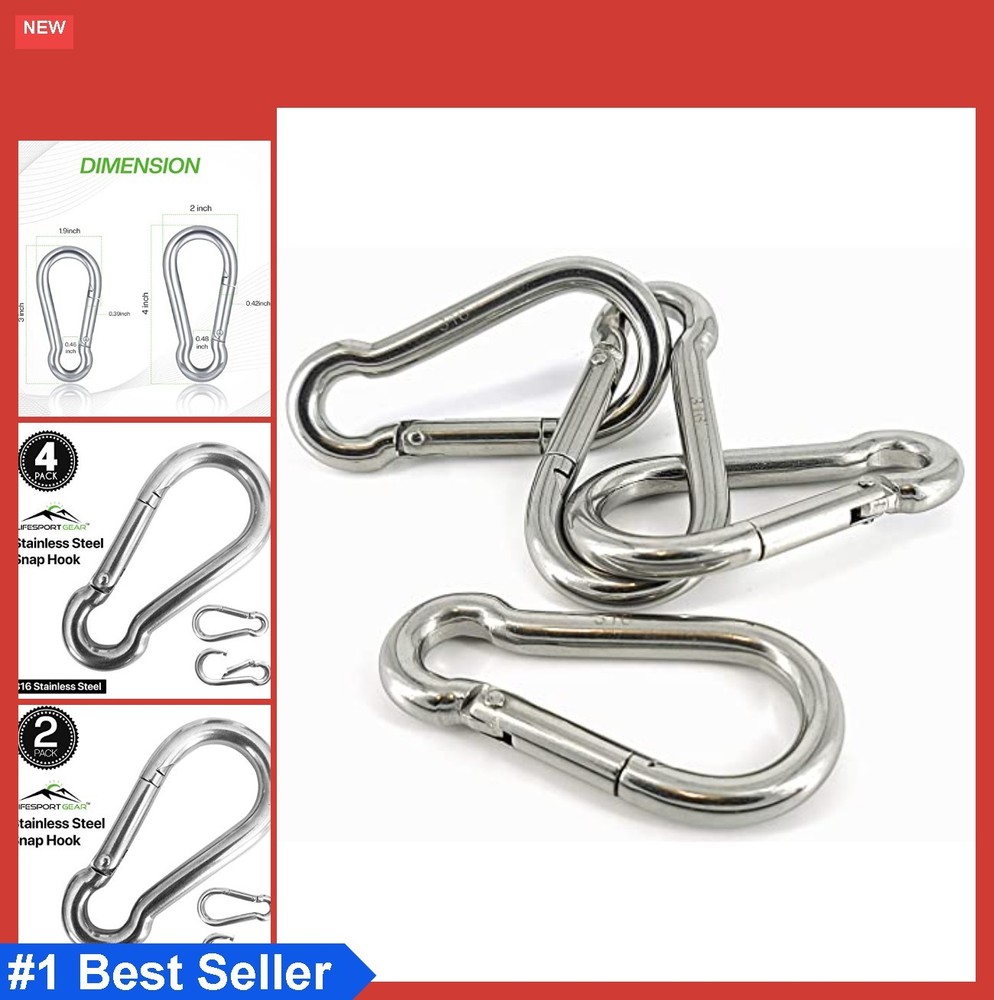 316 Stainless Steel Heavy Duty Carabiner Clips 4 Pack Spring Snap Hooks for Gym