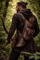 Dark brown leather side quiver – Minimalist embossed hunting quiver bag archery