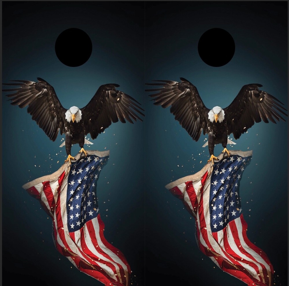 Bald Eagle American flag Cornhole Board Wrap LAMINATED Wraps Decals Vinyl skin