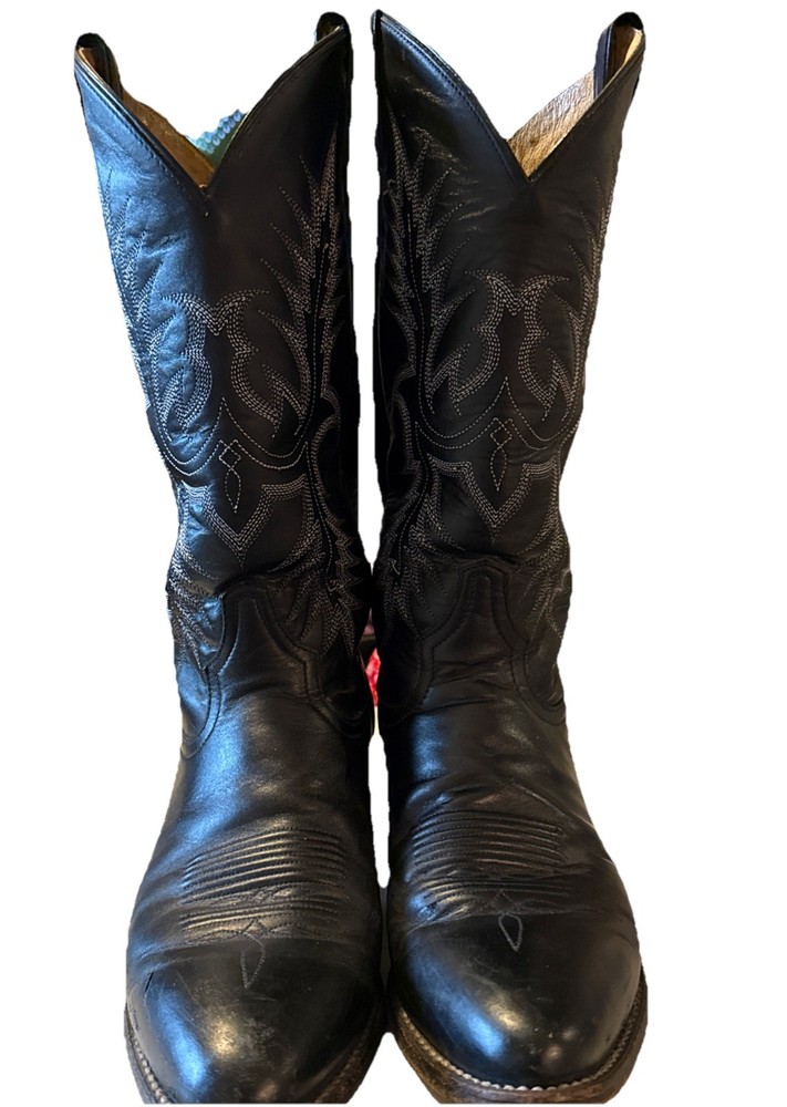 Tony Lama Black All Leather Western Cowboy Biker Work Riding Boots Mens Sz 8.5 D