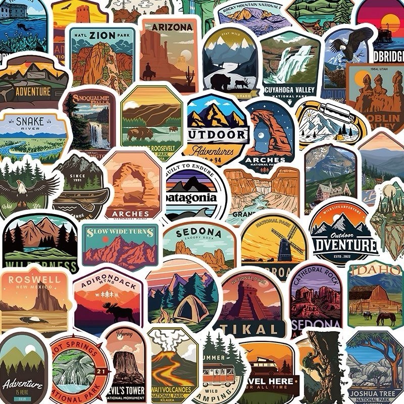 30Pcs Random National Park Outdoor Nature Camping Waterproof Hiking Stickers